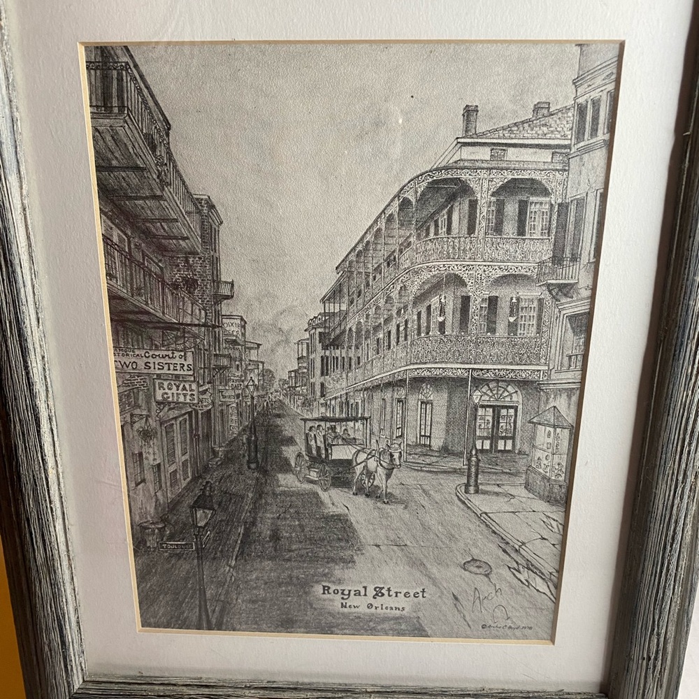 New Orleans Sketch Print Framed & Matted Archie C. Boyd Royal Street Framed - Picture 2 of 5